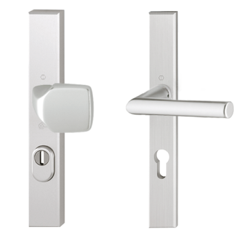 Hoppe Amsterdam smalschild knop/kruk - aluminium F1 - PC55 LS met kerntrekbeveiliging (rechthoekig) - SKG***