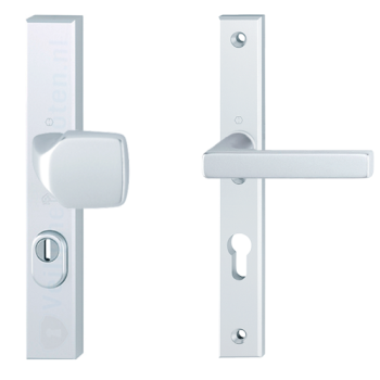 Hoppe Dallas smalschild knop/kruk - aluminium F1 - PC92 LS met kerntrekbeveiliging (rechthoekig) - SKG***