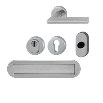 Hoppe Amsterdam voordeurset met kerntrekbeveiliging (rond) RVS - DD38-42 mm - briefplaat naar buitendraaiend - SKG***
