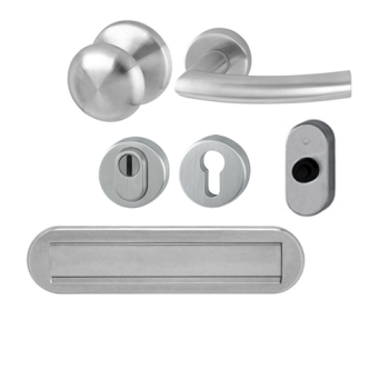 Hoppe Trondheim voordeurset knop/kruk met kerntrekbeveiliging (rond) RVS - DD38-42 mm - briefplaat naar buitendraaiend - SKG***