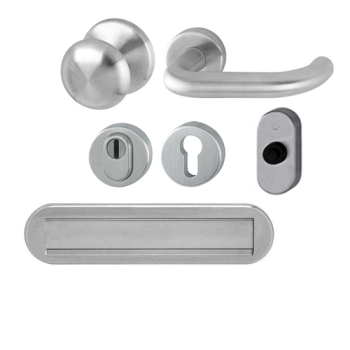 Hoppe Paris voordeurset knop/kruk met kerntrekbeveiliging (rond) RVS - DD54-74 mm - briefplaat naar buitendraaiend - SKG***