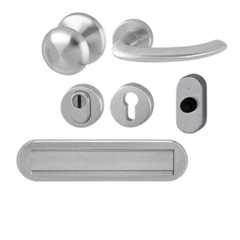 Hoppe Marseille voordeurset knop/kruk met kerntrekbeveiliging (rond) RVS - DD54-74 mm - briefplaat naar buitendraaiend - SKG***