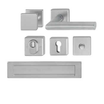 Hoppe Amsterdam voordeurset knop/kruk met kerntrekbeveiliging (rechthoekig) RVS - DD54-74 mm - briefplaat naar buitendraaiend - SKG***