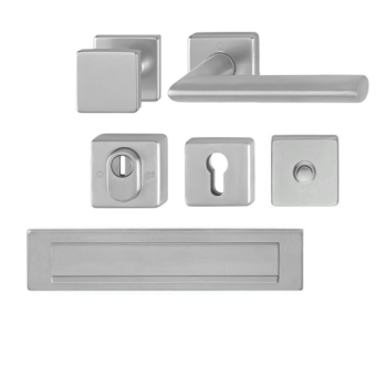 Hoppe Stockholm voordeurset knop/kruk met kerntrekbeveiliging (rechthoekig) RVS - DD76-78 mm - briefplaat naar buitendraaiend - SKG***