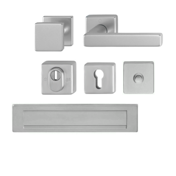 Hoppe Dallas voordeurset knop/kruk met kerntrekbeveiliging (rechthoekig) RVS - DD38-42 mm - briefplaat naar buitendraaiend - SKG***