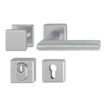 Hoppe Amsterdam rozetbeslag knop/kruk met kerntrekbeveiliging RVS (rechthoekig) DD38-42 mm - SKG*** Hoppe Amsterdam rozetbeslag knop/kruk met kerntrekbeveiliging RVS (rechthoekig) DD38-42 mm - SKG***