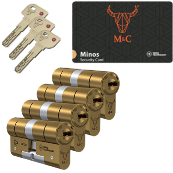 M&C Minos cilinder met kerntrekbeveiliging - messing - (4x) - SKG***