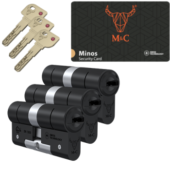 M&C Minos cilinder met kerntrekbeveiliging (3x) - zwart - SKG***