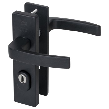 Nemef 3407-2 kortschild deurbeslag met kerntrekbeveiliging - kruk/kruk - zwart - PC55 - (rechthoekig) - SKG*** Nemef 3407-2 kortschild deurbeslag met kerntrekbeveiliging - kruk/kruk - zwart - PC55 - (rechthoekig) - SKG***