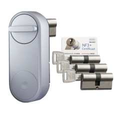 Yale Linus zilver + NF3+ cilinder met kerntrekbeveiliging (4x) - SKG*** Yale Linus zilver + NF3+ cilinder met kerntrekbeveiliging (4x) - SKG***
