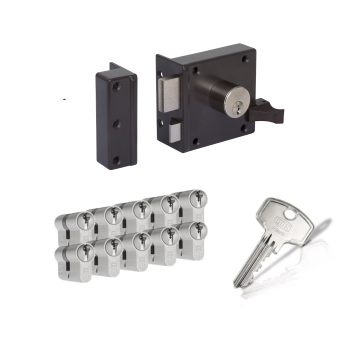 LIPS 1754 oplegslot - bruin - doornmaat 50 mm - draairichting 1 + DOM Plura cilinder met kerntrekbeveiliging (10x) - SKG**