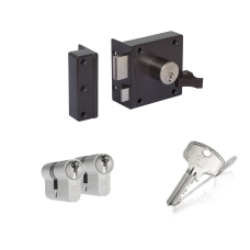 LIPS 1754 op&shy;leg&shy;slot - bruin - doorn&shy;maat 50 mm - draai&shy;rich&shy;ting 1 + DOM Plu&shy;ra ci&shy;lin&shy;der met kern&shy;trek&shy;be&shy;vei&shy;li&shy;ging (2x) - SKG**