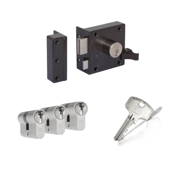 LIPS 1754 oplegslot - bruin - doornmaat 50 mm - draairichting 1 + DOM Plura cilinder met kerntrekbeveiliging (3x) - SKG**