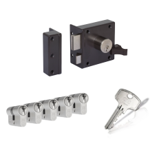 LIPS 1754 op&shy;leg&shy;slot - bruin - doorn&shy;maat 50 mm - draai&shy;rich&shy;ting 1 + DOM Plu&shy;ra ci&shy;lin&shy;der met kern&shy;trek&shy;be&shy;vei&shy;li&shy;ging (5x) - SKG**
