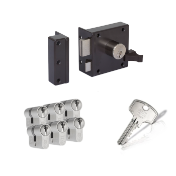 LIPS 1754 oplegslot - bruin - doornmaat 50 mm - draairichting 1 + DOM Plura cilinder met kerntrekbeveiliging (6x) - SKG**