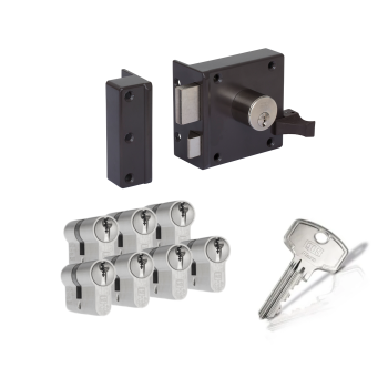 LIPS 1754 oplegslot - bruin - doornmaat 50 mm - draairichting 1 + DOM Plura cilinder met kerntrekbeveiliging (7x) - SKG**
