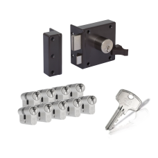 LIPS 1754 op&shy;leg&shy;slot - bruin - doorn&shy;maat 50 mm - draai&shy;rich&shy;ting 1 + DOM Plu&shy;ra ci&shy;lin&shy;der met kern&shy;trek&shy;be&shy;vei&shy;li&shy;ging (9x) - SKG**