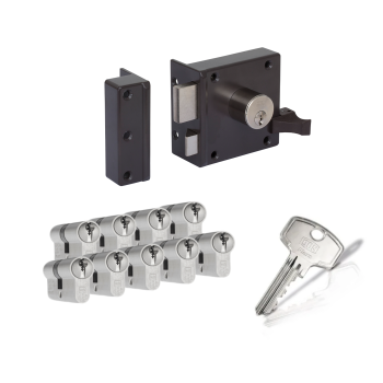 LIPS 1754 oplegslot - bruin - doornmaat 50 mm - draairichting 1 + DOM Plura cilinder met kerntrekbeveiliging (9x) - SKG**