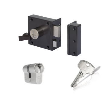 LIPS 1754 oplegslot - bruin - doornmaat 50 mm - draairichting 2 + DOM Plura cilinder met kerntrekbeveiliging (1x) - SKG**