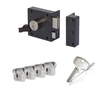 LIPS 1754 oplegslot - bruin - doornmaat 50 mm - draairichting 2 + DOM Plura cilinder met kerntrekbeveiliging (4x) - SKG**