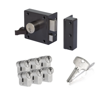 LIPS 1754 oplegslot - bruin - doornmaat 50 mm - draairichting 2 + DOM Plura cilinder met kerntrekbeveiliging (6x) - SKG**