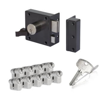 LIPS 1754 oplegslot - bruin - doornmaat 50 mm - draairichting 2 + DOM Plura cilinder met kerntrekbeveiliging (9x) - SKG**