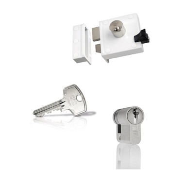 Nemef 4154 oplegslot - wit - doornmaat 50 mm - draairichting 1 + DOM Plura cilinder met kerntrekbeveiliging (1x) - SKG**