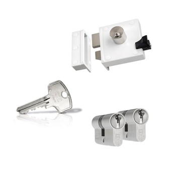 Nemef 4154 oplegslot - wit - doornmaat 50 mm - draairichting 1 + DOM Plura cilinder met kerntrekbeveiliging (2x) - SKG**