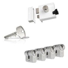 Ne&shy;mef 4154 op&shy;leg&shy;slot - wit - doorn&shy;maat 50 mm - draai&shy;rich&shy;ting 1 + DOM Plu&shy;ra ci&shy;lin&shy;der met kern&shy;trek&shy;be&shy;vei&shy;li&shy;ging (4x) - SKG**