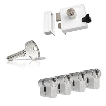 Nemef 4154 oplegslot - wit - doornmaat 50 mm - draairichting 1 + DOM Plura cilinder met kerntrekbeveiliging (4x) - SKG**