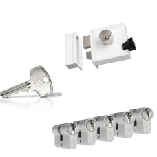 Ne&shy;mef 4154 op&shy;leg&shy;slot - wit - doorn&shy;maat 50 mm - draai&shy;rich&shy;ting 1 + DOM Plu&shy;ra ci&shy;lin&shy;der met kern&shy;trek&shy;be&shy;vei&shy;li&shy;ging (5x) - SKG**