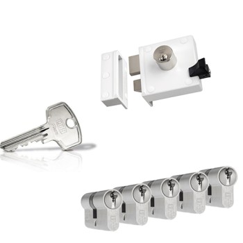 Nemef 4154 oplegslot - wit - doornmaat 50 mm - draairichting 1 + DOM Plura cilinder met kerntrekbeveiliging (5x) - SKG**