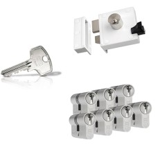 Ne&shy;mef 4154 op&shy;leg&shy;slot - wit - doorn&shy;maat 50 mm - draai&shy;rich&shy;ting 1 + DOM Plu&shy;ra ci&shy;lin&shy;der met kern&shy;trek&shy;be&shy;vei&shy;li&shy;ging (7x) - SKG**