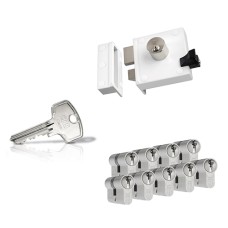 Ne&shy;mef 4154 op&shy;leg&shy;slot - wit - doorn&shy;maat 50 mm - draai&shy;rich&shy;ting 1 + DOM Plu&shy;ra ci&shy;lin&shy;der met kern&shy;trek&shy;be&shy;vei&shy;li&shy;ging (9x) - SKG**