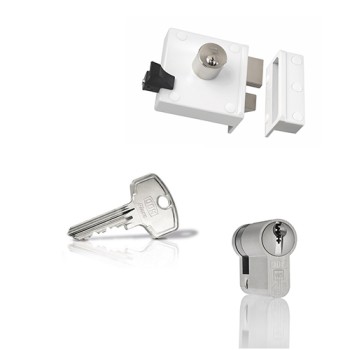 Nemef 4154 oplegslot - wit - doornmaat 50 mm - draairichting 2 + DOM Plura cilinder met kerntrekbeveiliging (1x) - SKG**