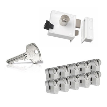 Nemef 4154 oplegslot - wit - doornmaat 50 mm - draairichting 2 + DOM Plura cilinder met kerntrekbeveiliging (10x) - SKG**