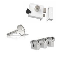 Ne&shy;mef 4154 op&shy;leg&shy;slot - wit - doorn&shy;maat 50 mm - draai&shy;rich&shy;ting 2 + DOM Plu&shy;ra ci&shy;lin&shy;der met kern&shy;trek&shy;be&shy;vei&shy;li&shy;ging (3x) - SKG**