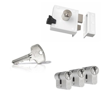 Nemef 4154 oplegslot - wit - doornmaat 50 mm - draairichting 2 + DOM Plura cilinder met kerntrekbeveiliging (3x) - SKG**